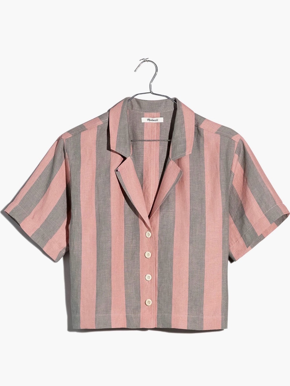 Madewell Striped Button-Front Shirt in Dusty Rose and Charcoal